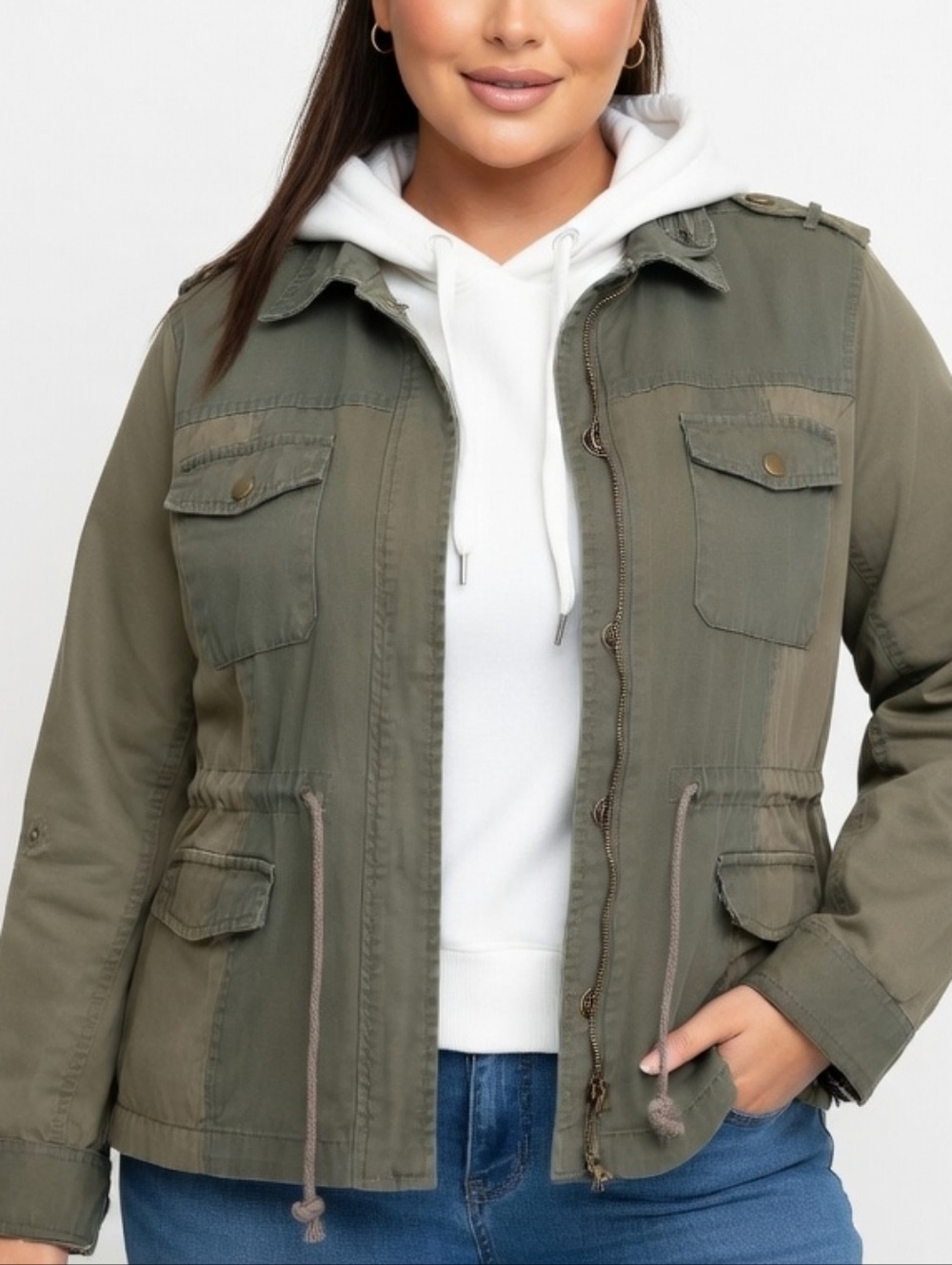American Rag Womens Olive Utility 2toned Lightweight Versatile Trendy Jacket(XL)